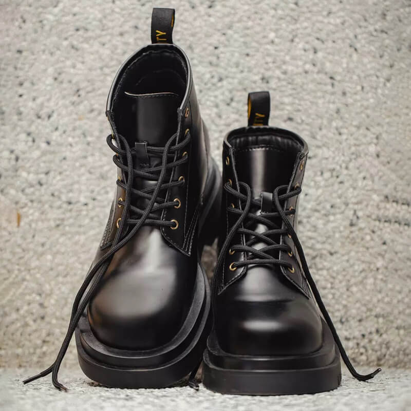 black chunky combat boots